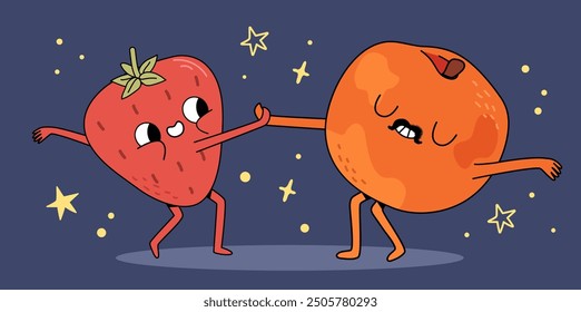Retro fruit couple dancing disco