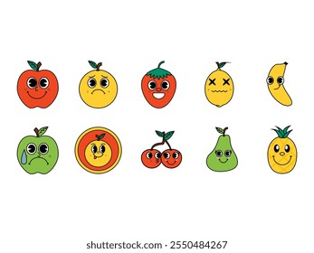 Conjunto de Elementos Emoji de Fruta Retrô