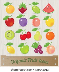 Retro Fruit Icon Set 16 with wooden crate and retro lettering