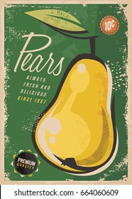 Retro fruit poster with pear on old paper texture