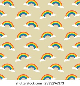 Retro Fun Pattern With Rainbows. 1960 Design. Vintage, Hippie Decoration. Vector Flat Illustration