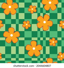 retro Funky Checkerboard 70s Seamless Pattern Background Wallpaper