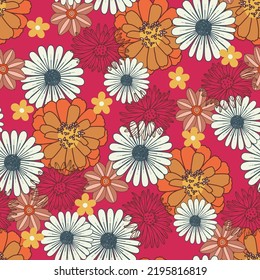 Retro Funky Floral Vector Seamless Pattern