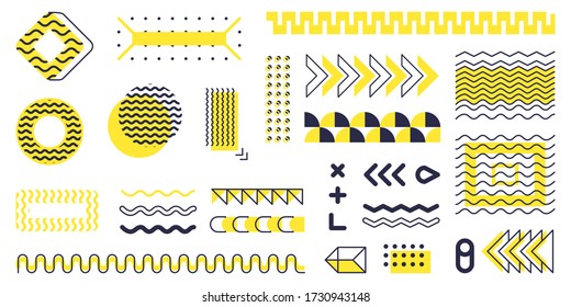 Retro funky graphics. Set of retro memphis style geometric elements. 90s trends. Modern vector illustration. Retro Futuristic vapor wave abstract geometric vector shapes for cover and poster.