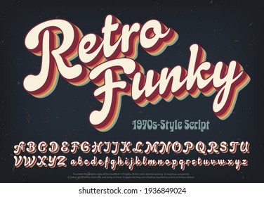 Retro Funky is a soft and plump 1970s style script alphabet with rainbow colored multi shadow layers.