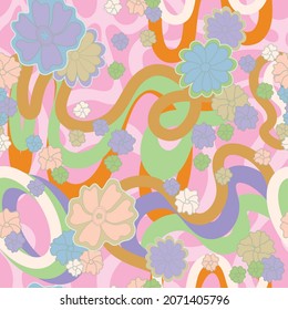 Retro Funky Swirl Psychedelic Swirl Floral Flowers 70s Phone Case Background Stationary Fashion Textile Repeat Seamless Pattern