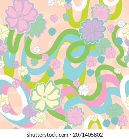 Retro Funky Swirl Psychedelic Swirl Floral Flowers 70s Phone Case Background Stationary Fashion Textile Repeat Seamless Pattern
