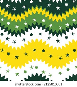 Retro Funky Zigzags Stars Abstract Seamless Geometric Pattern Trendy Fashion Colors Perfect for Allover Fabric Print or Wrapping Paper Green Yellow White Tones