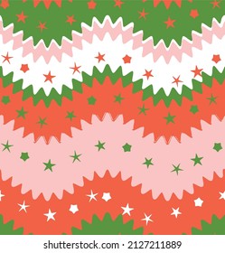 Retro Funky Zigzags Stars Abstract Seamless Geometric Pattern Trendy Fashion Colors Perfect for Allover Fabric Print or Wrapping Paper Green Pink Coral Tones