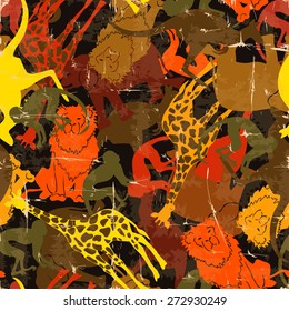 Retro funny colorful abstract animal silhouettes seamless pattern.