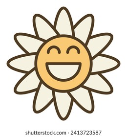 Retro Funny Daisy Flower vector concept minimal colored icon or sign in Groovy style