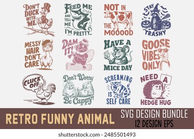 Retro Funny Sarcastic Animal Bundle T shirt design