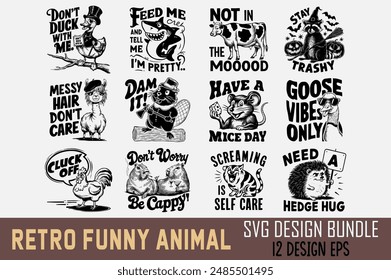 Retro Funny Sarcastic Animal Bundle T shirt design