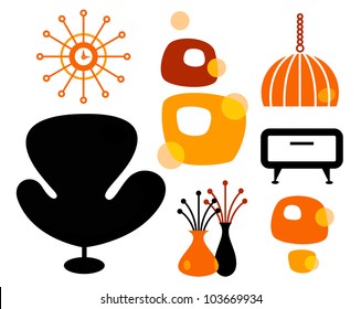Retro furniture set isolated on white