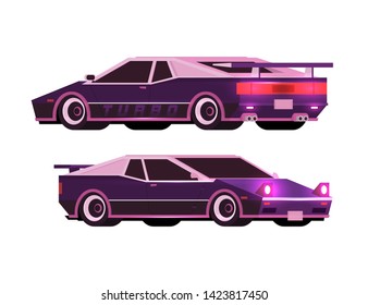 Retro future, 80s style Sci-Fi Background. Futuristic car.