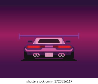Retro future, 80s style Sci-Fi Background. Futuristic car.