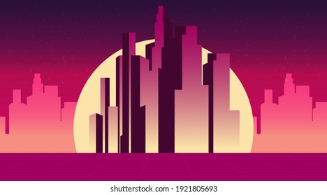 Retro future, 80s style Sci-Fi Background. Futuristic car.