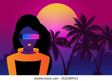 Retro future, 80s style Sci-Fi Background. Futuristic car.
