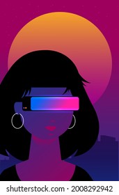 Retro future, 80s style Sci-Fi Background. Futuristic car.