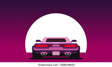 Retro future, 80s style Sci-Fi Background. Futuristic car.