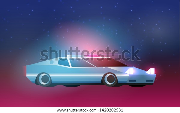 Retro future, 80s style Sci-Fi Background.\
Futuristic car.