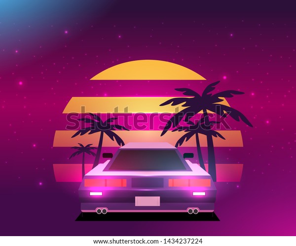 Retro future, 80s style Sci-Fi Background.
Futuristic car.