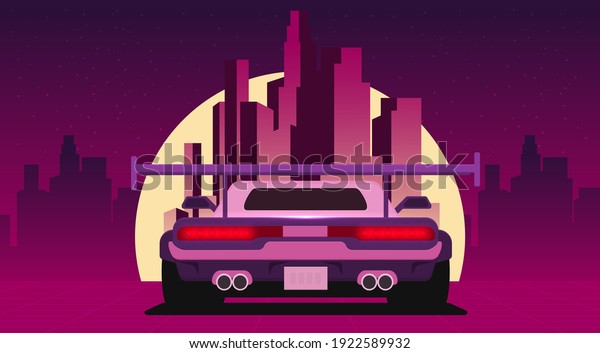 Retro future, 80s style Sci-Fi Background.
Futuristic car.
