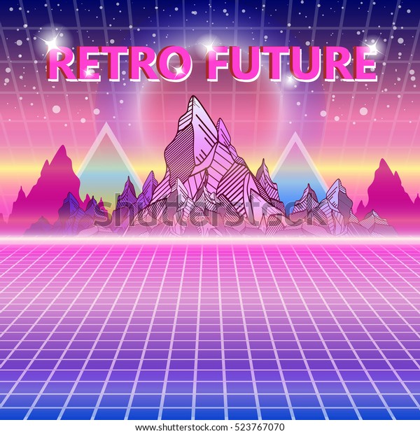 レトロな未来 80年代スタイルのsf背景 ウェーブミュージックアルバムは サイバーサン スペース 山のテンプレートをカバーしています サイバーワールドの風景 レトロな将来のイラスト80年代スタイルの 背景ベクター画像 のベクター画像素材 ロイヤリティフリー