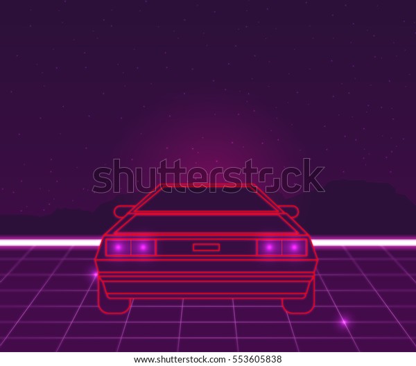 レトロな未来 80年代スタイルのsf背景 未来的な車 のベクター画像素材 ロイヤリティフリー