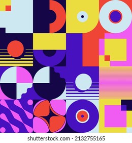 Retro Future Art inspired vector pattern artwork made with abstract geometric shapes and bold forms. Digital graphics design for poster, cover, art, presentation, prints, fabric, wallpaper and etc.