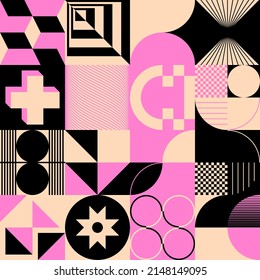 Retro Future Art inspired vector pattern artwork made with abstract geometric shapes and bold forms. Digital graphics design for poster, cover, art, presentation, prints, fabric, wallpaper and etc.