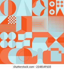 Retro Future Art inspired vector pattern artwork made with abstract geometric shapes and bold forms. Digital graphics design for poster, cover, art, presentation, prints, fabric, wallpaper and etc.