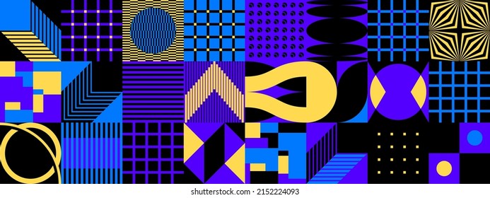 Retro Future Art inspired vector pattern artwork made with abstract geometric shapes and bold forms. Digital graphics design for poster, cover, art, presentation, prints, fabric, wallpaper and etc.