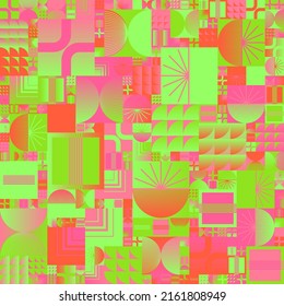 Retro Future Art inspired vector pattern artwork made with abstract geometric shapes and bold forms. Digital graphics design for poster, cover, art, presentation, prints, fabric, wallpaper and etc.