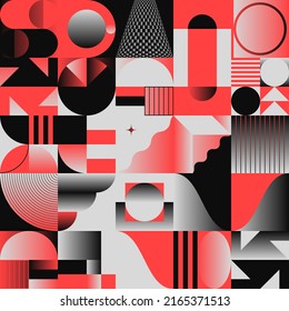 Retro Future Art inspired vector pattern artwork made with abstract geometric shapes and bold forms. Digital graphics design for poster, cover, art, presentation, prints, fabric, wallpaper and etc.