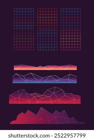 Retro future background set, vector futuristic