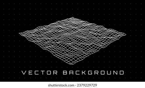 Retro Future Cyber Grid 3D Mesh. Perspective Rectangular HUD Grid with Noise. Vintage Computer Graphics Design. Vector Illustration.