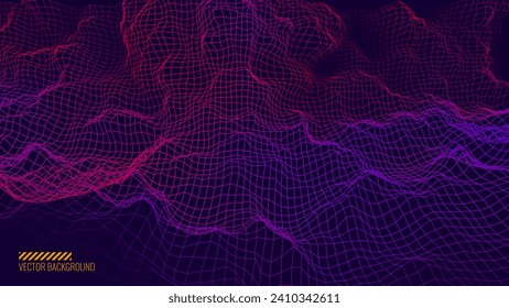 Retro Future Cyber Grid 3D Mesh. Perspective Rectangular HUD Grid with Noise. Vintage Computer Graphics Design. Vector Illustration.