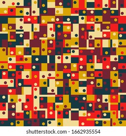 Retro future inspired artwork of vector abstract symbols with bright neon colored geometric shapes, useful for web background, poster art design, magazine front page, hi-tech print, cover artwork.