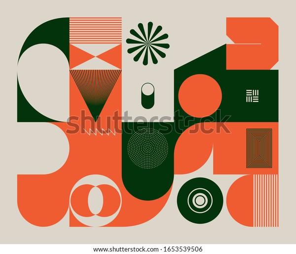 Retro future inspired artwork of vector abstract\
symbols with bright neon colored geometric shapes, useful for web\
background, poster art design, magazine front page, hi-tech print,\
cover artwork.