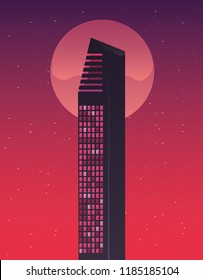 retro future label with buildings scene