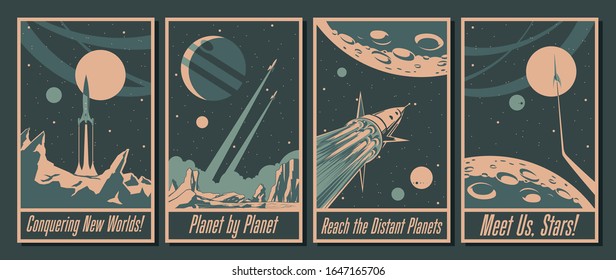 Retro Future Space Exploration Propaganda Posters Stock Vector (Royalty ...