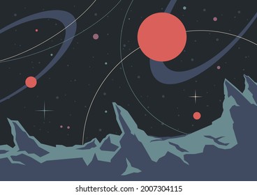 Retro Future Space Posters Background, Abstract Space Mosaic, Alien Planet Surface 