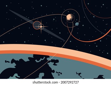 Retro Future Style Abstract Space Mosaic, Space Illustration