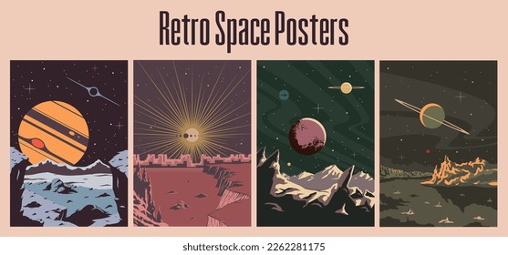 Retro Future Style Astronomy Fantastic Space Posters Set