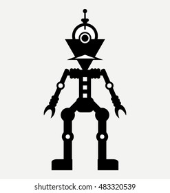 retro future toy robot, retro robot, vector robot silhouette 