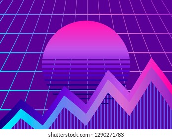Retro futurism background. Modern trend gradient. Synthwave. Retrowave. Vector illustration