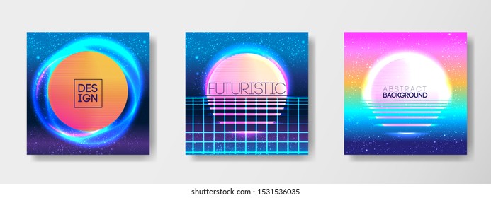Retro Futurism flyer set. Vector futuristic synth wave illustration. 80s Retro poster Background. Good design for poster, t-shirt  print design and poster background. Futuristic vector illustration
