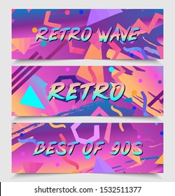 Retro Futurism flyer set. Vector futuristic synth wave illustration. 80s Retro poster Background. Good design for poster, t-shirt  print design and poster background. Futuristic vector illustration