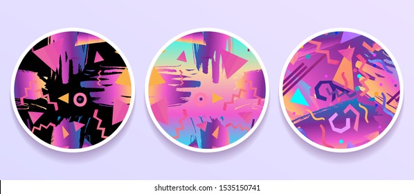 Retro Futurism flyer set. Vector futuristic synth wave illustration. 80s Retro poster Background. Good design for poster, t-shirt  print design and poster background. Futuristic vector illustration